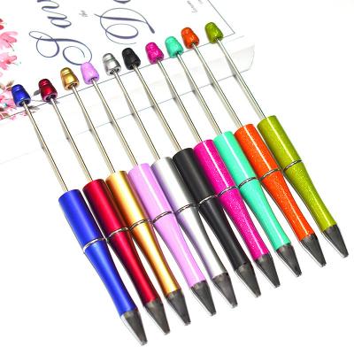 China Popular Wholesales Personalized DIY Beadable Cute Plastic Pens Cute Decorative Beaded Gift Pen Ballpoint Pens Fancy Diamond for sale