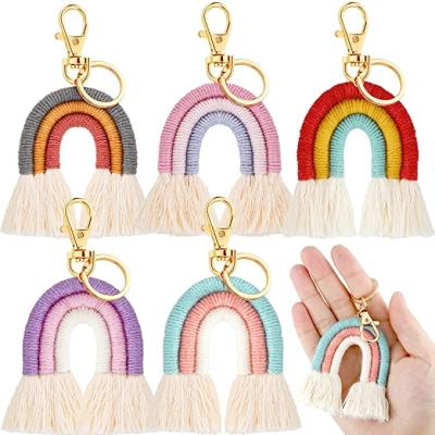 China Cutton 2022 High Quality Art Cute Tassel Weave Cotton Key Chain Rainbow Keychain Ornamental De Pared Charms Ornament for sale