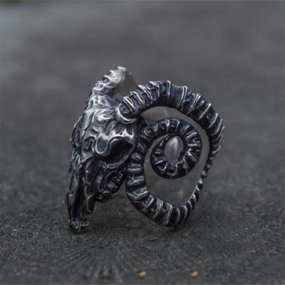 China TRENDY Multiple Size Options Bossy Mens Silver Key Opening Design Fashionable Sheep Horn Rings for sale