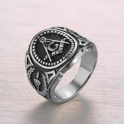 China Fashionable Freemason Gold Freemason Trendy Male Character Geometric Logo Men Rings Cheap Jewelry for sale