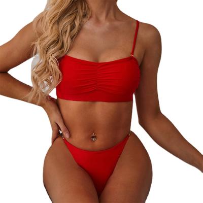 China 2021 new two-piece swimsuit solid color breathable swimsuit Europe and America bikini triangle swimsuit women for sale