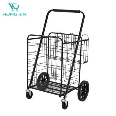 China Grocery Cart Collapsible Shopping Trolley Cart Universal Large Folding Grocery Shopping Carts For Supermarket for sale