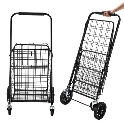 China Factory Direct Folding Grocery Shopping Trolley 4 Wheeled Trolley Cart Portable Stair Camping Trolley Trolley With Rear Basket for sale