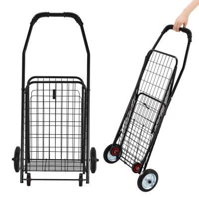 China Folding Portable Grocery Kereta Troli Pasar (Black) Large Grocery Shopping Cart Foldable Market Trolley Shopping Cart for sale