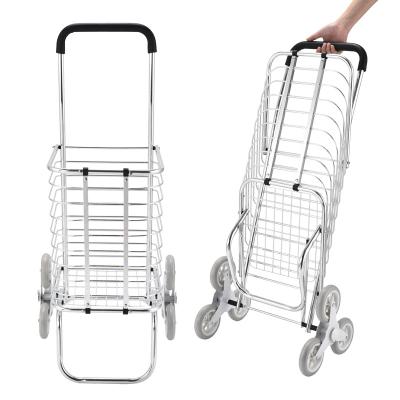 China Factory Customized Chrome Collapsible Folding Personal Cheap Reusable Grocery Shopping Cart Supermarket Carts On Sale for sale