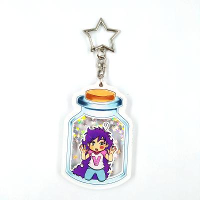 China Promotion Gift Custom High Quality Cartoon Printed Key Chain Shakers Acrylic Charms With Glitter Glitter for sale