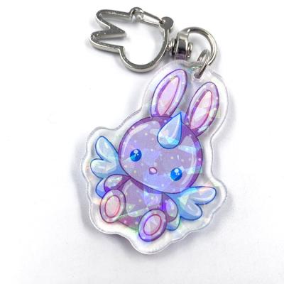 China Custom Hot Selling Gift Hologram Acrylic Cracked Plastic Holographic Key Chain Charm for sale