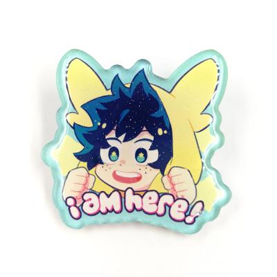 China Customized Plastic Pins Acrylic Printing Glitter Epoxy Acrylic Badge Brooch for sale