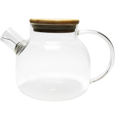 China Viable Popular 1000ml Wide Mouth Borosilicate Handcrafted Teapot With Bamboo Lid Heat Resistant Glass Teapot for sale