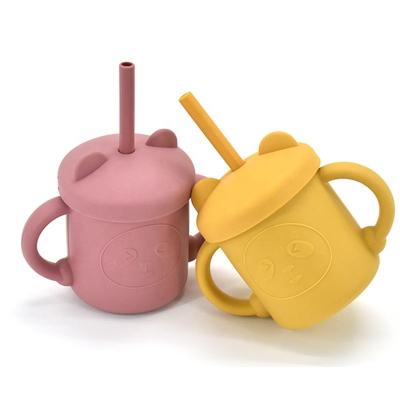 China BPA Free Hot Sale Baby Silicone Straw Cup With Cover Prevent Liquid Overflow Kids Water Cup for sale