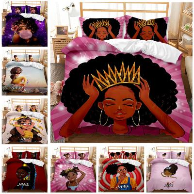 China Nondisposable Hot Sale African American Girl Women 3d Printed Bedding Sets Duvet Cover Bedding Set 3pcs Material 100% Polyester for sale