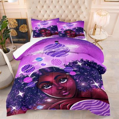 China Home Nondisposable Hot Sale Amazon Girl African American African American Bedding 3d Printed Comforter Set for sale