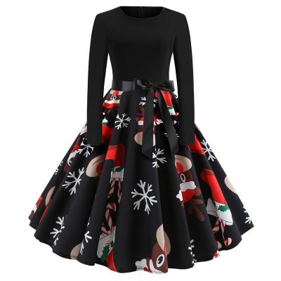 China New Print Breathable Short Sleeve Print High Waisted Women's Vintage Winter Christmas Party Sundress Elegant Plus Size for sale