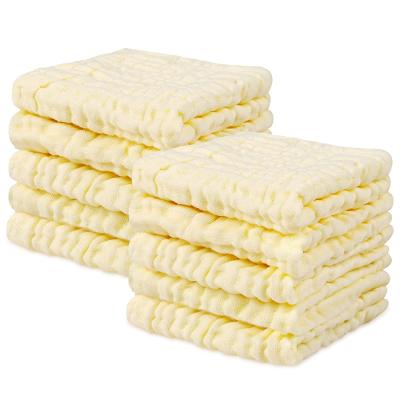 China Natural Baby Cotton Baby Face Towels Child Safe Muslin Washcloths in Yellow for sale