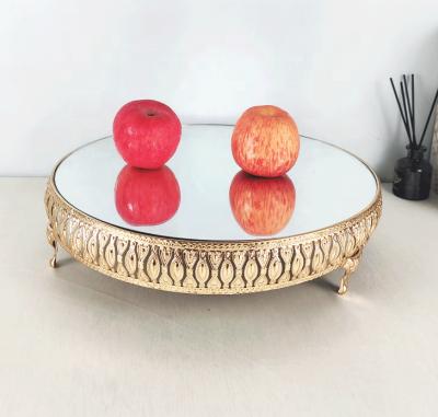 China European Tray Luxury Gold Round Metal Glass 3 Layer Cake Storage Tray Wedding Party Decoration for sale