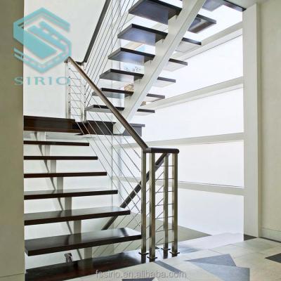 China Modern Indoor Prefab Stair Carbon Steel Stringer Mono Hardwood Treads With Wire Railing for sale