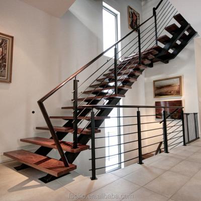 China Double Stringers Modern Metal Staircase Straight Design For Indoor Staircase for sale