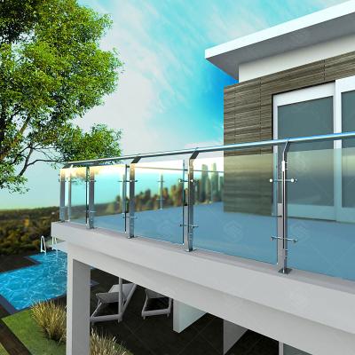 China Exterior glass deck railing with stainless steel posts for sale