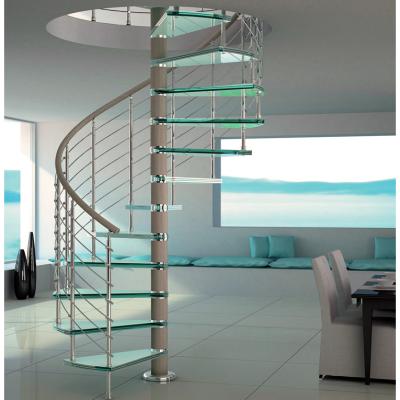 China Interesting Home House Style Glass Spiral Stairs Combined Laminated Glass And Stainless Steel Balusters for sale