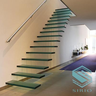 China Hot sale fashional style glass style interior home wooden stair lumber commercial construction floating glass stair for sale