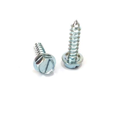 China HEX JSCREW 14#*1 Slotted Hex Washer Screw , Blue Zinc Finishing for sale