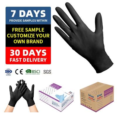 China Powder Free Disposable Black Nitrile Oil Proof Gloves Powder Free for sale