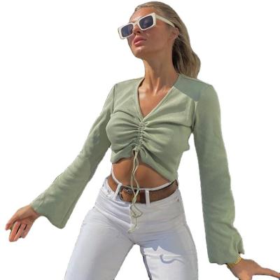 China New Spring QUICK DRY Summer Cost-Effective Women's Drawstring Crop And Skinny All-match Tops for sale