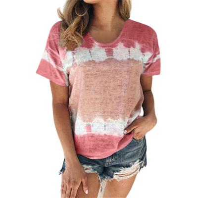 China 2021 QUICK DRY High Quality Relaxation Summe Round Neck Tie Dye Graphic Tees Cotton T Shirts For Women for sale