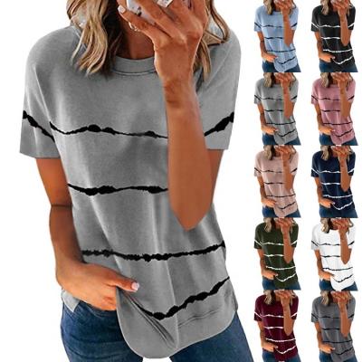 China Hot Selling Fashionable QUICK DRY Tie Dye Printed Loose Women's Striped Simple T-Shirt for sale