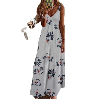 China New Summer Anti-Static Casual Women's Holiday Party Dress With Strap Print Long Dress for sale