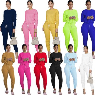 China New Coming Breathable Drawstring Neck Drop Round Woman Soft Pure Comfortable Casual Colored 2 Piece Sweater Set for sale