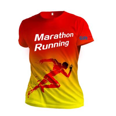 China Factory Anti-Wrinkle Logo Design Outdoor Sports Marathon 3D Sublimation Printing Dry Fit T-Shirt Directly Full Event Custom Running Polyester for sale