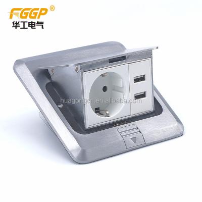 China Residential/General Purpose Aluminum Alloy Sliding Type Floor Socket Box with Universal Outlet and Keystone CAT5 CAT6 RJ45 Jacks for sale