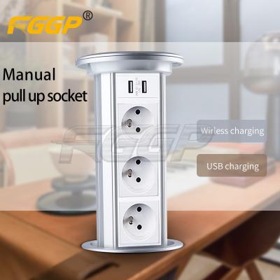 China France Popular Residential / Multi-Purpose Pop Up Recessed Hidden Socket For Kitchen With USB Charger Wireless Charger for sale