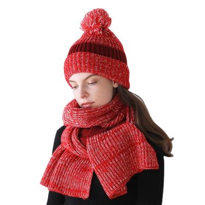 China Fashion\new autumn and winter comfortable\durable mahai wool ball like red knitted cashmere scarf hat two-piece set for women for sale