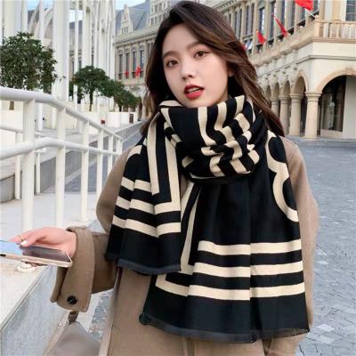 China Long 2021 new autumn/winter thickened imitate cashmere scarf double-sided stripe warm cape for sale