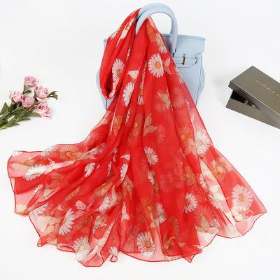 China New European American Spring Daisy Printed Extra Long Oversized Scarf Elegant Elegant Yarn Shawl Gift Scarf for sale