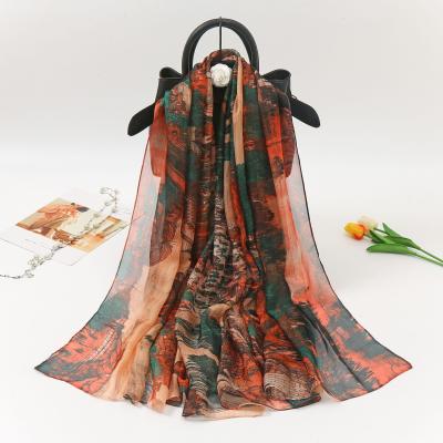 China Summer Simple Stylish Fresh Printing Style New Socialite Printing Sunshade Shawl Gauze Towel Gift Promotion Sunproof for sale