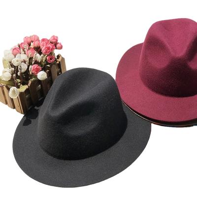 China Wholesale High Quality Wool Felt Effect Body Juzz Hats 7Cm Wide Brim Women And Men Fedora Felt Hat for sale