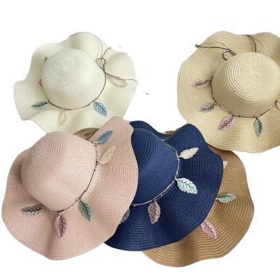 China Summer Beach Wavy Sun Hat Large Character Sequin Leaf Garland Leaf Garland Brim Gutters Going Out Sun Hat For Women for sale