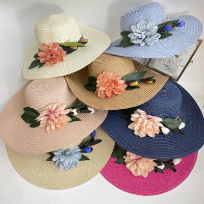 China Stylish character hydrangea parasol straw hat seaside holiday sun protection beach hat leisure sun hat for sale