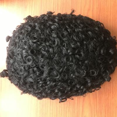 China Curly On The Roots Hair Replacement System For Mens Hair Toupee Hair Piece #1 Jet Black 10x8