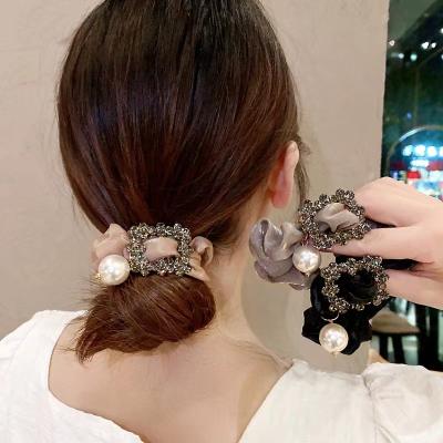 China French high-end fairy fragrance organza pearl large intestine sexy Korean hair ring small wind tied hair head rope for sale