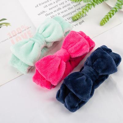 China Soft Europe And The United States New Plush Bow Hair Band Width Edge Coral Velvet Headdress Solid Color Border Elastic Headband for sale