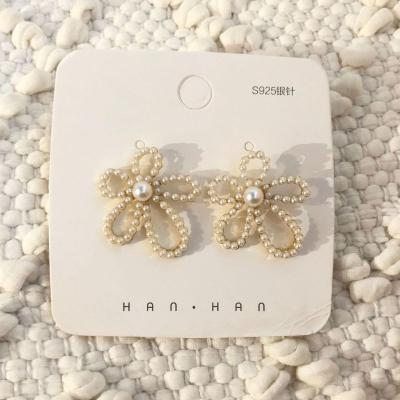 China South Korea Dongdaemun CLASSIC 925 female needle flower earrings Central Institute of Statistics purchasing new peach pearl silver flower earrings for sale