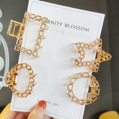 China Retro Metal Soft Korean Simple Cavity Hairpin Geometric Ins Temperament Geometric Plating Chain In The Handle for sale