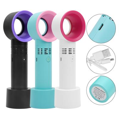 China USB Fake Wicks Handheld Mini Cooler No Leaf Handy Rechargeable Long Natural Portable Bladeless Fan Dryer Cooling Fan Makeup Desk Tools for sale