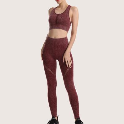 China 2021 Breathable New Jacquard Sportswear Suit Hollow Beauty Seamless Back Sports Bra Hip Leggings Yoga Set for sale