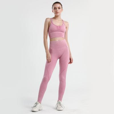 China European and American sports breathable nylon quick-drying knitted fitness beauty back yoga clothing set seamless women for sale