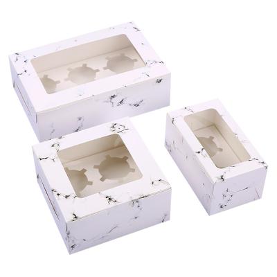 China Recycled Materials 2/4/6 Count Clear Window Marble Cupcake Box With Handle And Rectangular Inserts Box For Treats for sale